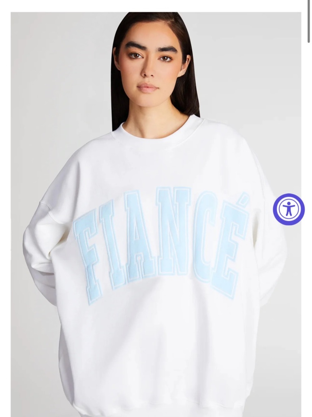 The Bar White Sweatshirt with Light Blue "FIANCÉ" Lettering